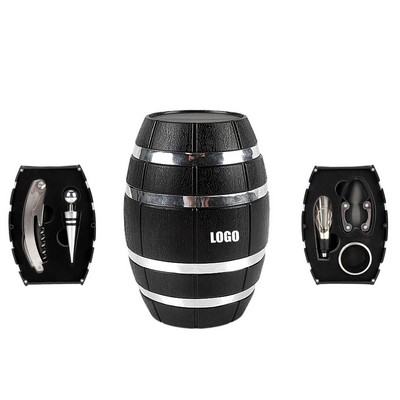 5 IN 1 Wine Opener With Silver Barrel Shaped Case