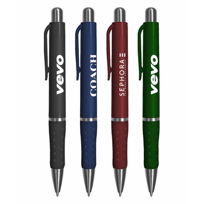 Union Printed - Rigid - Solid Colored Ballpoint Click Pen with Matching Rubber Grip
