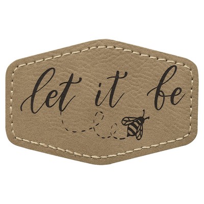 3" x 2" Hex Light Brown Leatherette Patch with Adhesive