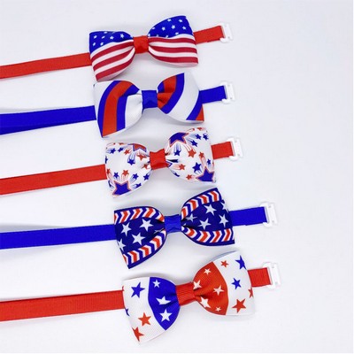 Pets Polyester July 4th Decorative American Flag Collar Bow w/Adjustable Neck Strap