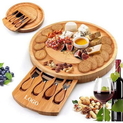 Round Bamboo Cheese Board and Knife Set(Free Shipping)