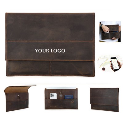 Leather Slim Laptop Business Portfolio With Tag