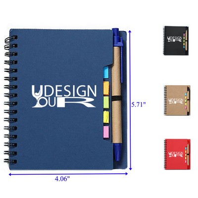 Kraft Paper Cover Lined Page Spiral Notebook with Ballpoint Pen