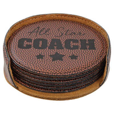4" Football Round Leatherette 6-Coaster Set