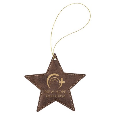 Rustic/Gold Leatherette Star Ornament with Gold String