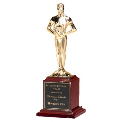 Cast Metal Gold Achiever Figure on a Rosewood Base