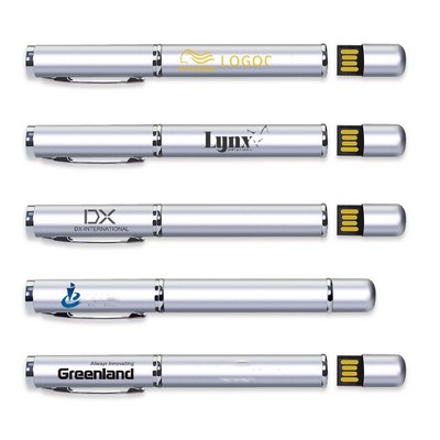 2 In 1 Custom Multi Functional Metallic Silver Ballpoint Pen w/16GB USB Flash Drive MOQ100PCS