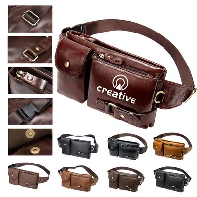 Retro Genuine Leather Fanny Pack w/Adjustable Strap