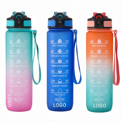 32 oz Water Bottles with Times to Drink and Straw