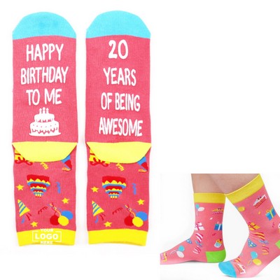 Cotton Birthday Designed Novelty Crew Socks