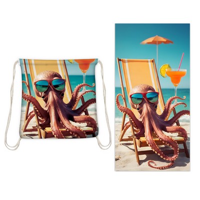 2 in 1 Sublimated Microfiber Beach Towel Drawstring Backpack 32 x 63 Inch