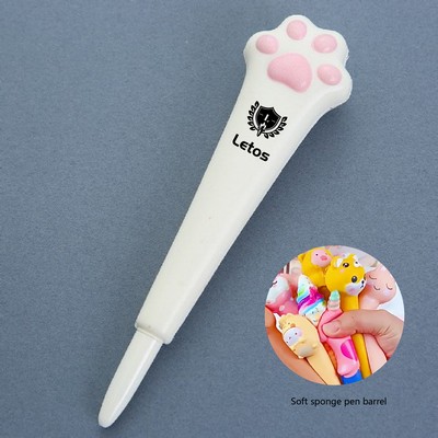 Cutie Dog Paw Stress Reliever Pen 2 In 1 Squeeze Toy Pen PU Foam Gel Ink Pen