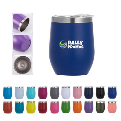 12 OZ Vacuum Insulated Stainless Steel Wine Tumbler With Lid