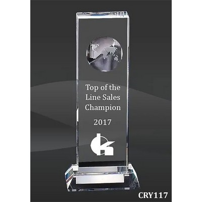 Crystal Column with Inset Frosted Globe Award, 4"x9-1/2"H