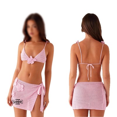 Crochet Bikini Set with 3D Flowers