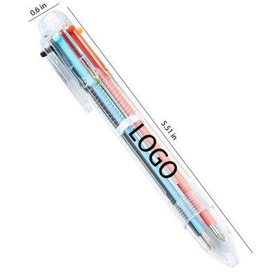 6-in-1 Multicolor Transparent Barrel Retractable Ballpoint Pens MOQ500PCS