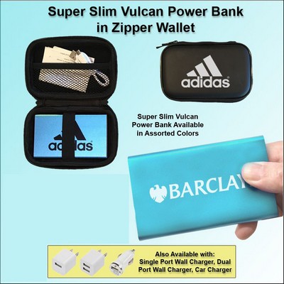 Super Slim Vulcan Power Bank Zipper Wallet Gift Set 4000 mAh - Light Blue No Extra Tariff