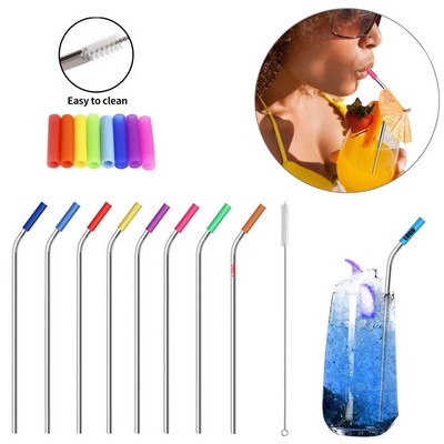 9.48 Inch Bend Protector Metal Straw With Brush