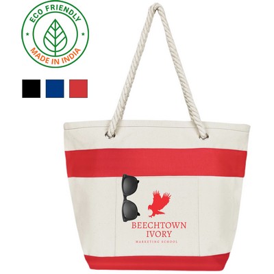 Nautical Rope Eco Friendly Canvas Tote w/Red Trim