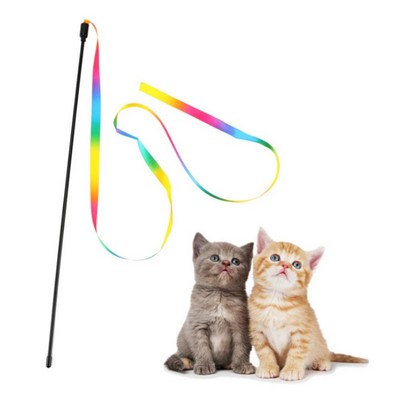 Interactive Cat Rainbow Teaser Wand String Colorful Ribbon
