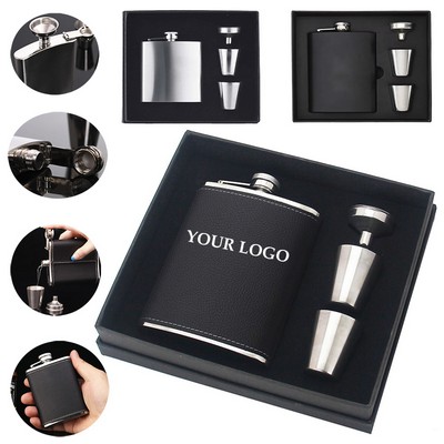Hip Flasks for Men 8oz Leather Flask Gift Set