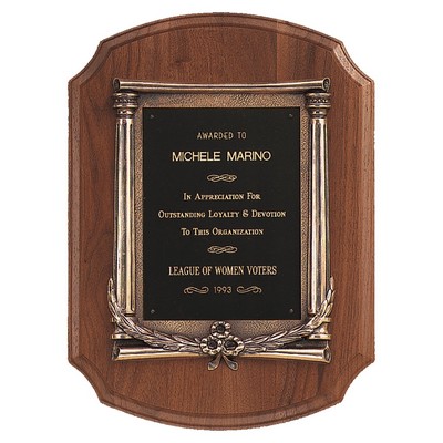 American Walnut Notch Corner Plaque w/Antique Bronze Frame