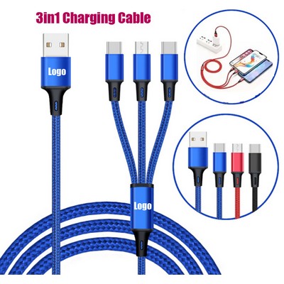 Free Shipping High Speed Flexible 3in1 Nylon Fast Charging USB Cable