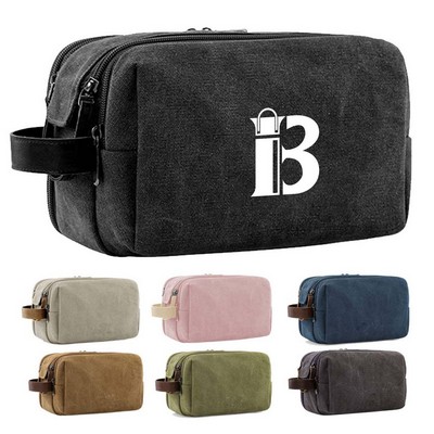 Double Zipper Canvas Travel Toiletries Storage Bag