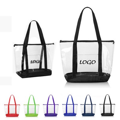 Clear Zippered Tote Bag With Pocket