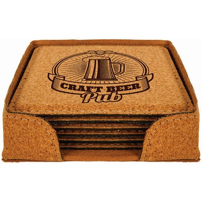 Square Cork 6-Coaster Set (4" x 4")