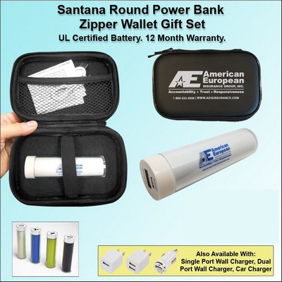 Santana Round Power Bank Zipper Wallet Gift Set - 1800 mAh No Extra Tariff