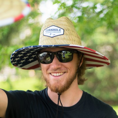 USA American Flag Straw Hat w/Custom Patch