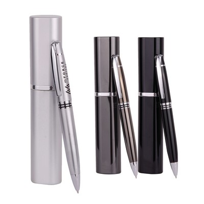 Twist Metal Ballpoint Pen w/Matching Case Set