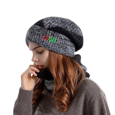 Winter Plush Warm Hat With Scarf
