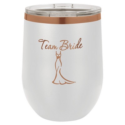 PC 12 oz. White/Rose Gold ION-Plated Stemless Wine Tumbler