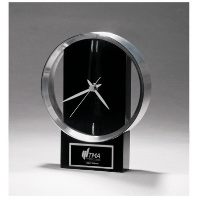 Modern Clock w/Brushed Silver Bezel, Black Gloss Base