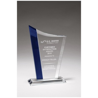 5.75" x 8.6" Clear Glass Award with Blue Glass Highlights