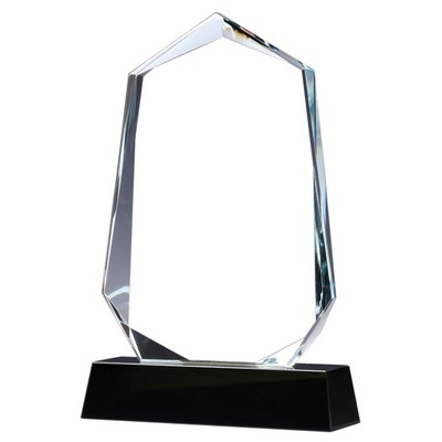Peak Panel Crystal Award with Onyx Base, 7 1/2"H