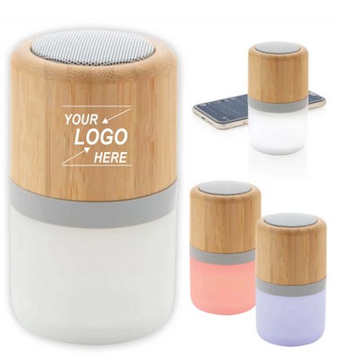 Round Bamboo Colour Changing Mini BT Speaker