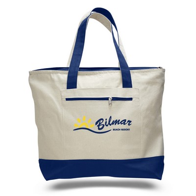 12 Oz. 2 Tone Canvas Zipper Tote Bag - 18"x14"x4 1/2"