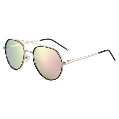 Sunglasses - Pink Mirror Lenses - Gold Frames