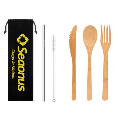 Stainless Steel Straw and Bamboo Utensil Set