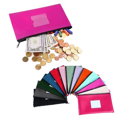 Leather Money Bank Bag with Clear Window