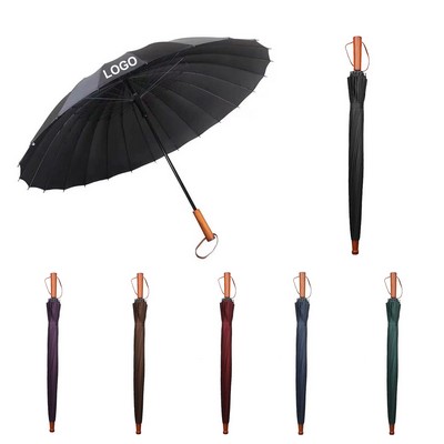 44" Arc Windproof Umbrella Classic Straight Wooden Stick Handle