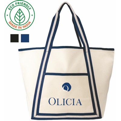 Seaside Eco Friendly Boat Canvas Tote w/Navy Blue Trim