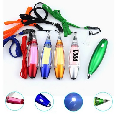 LED Light Ballpoint Pen With Lanyard & Sticky Notes