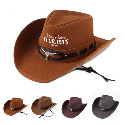 Men Leather Cowboy Hat with Pull-On Closure