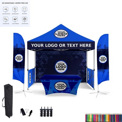 10' x 10' Commercial Hex Aluminum Frame Tent Kit W/ 6ft StretchTable Cover & 9ft Feather Flag
