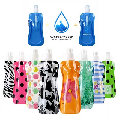 16oz Custom PE Reusable Full Color Water Bag Bottle w/Metal Carabiner MOQ100PCS