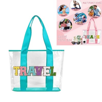Transparent Waterproof PVC Tote with Embroidered Design